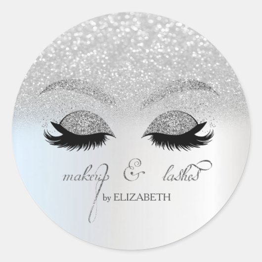 Sticker Rond Elégant Chic Parties scintillant Argent Bokeh, Fau (Devant)