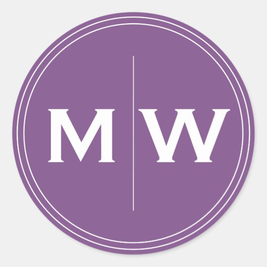 Sticker Rond Élégant Chic Purple Cercle Deux Monogrammes Initia (Devant)