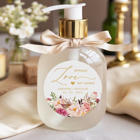 Sticker Rond Elégant Chic Rose Floral Sanitizer Mariage Favoris