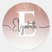 Sticker Rond Élégant Chic Rose Gold Parties scintillant Étincel (Devant)