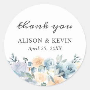 Sticker Rond Élégant chic vanille bleu Merci floral