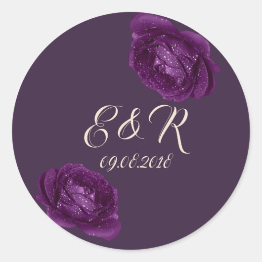 Sticker Rond Élégant chic violet Rose Mariage (Devant)