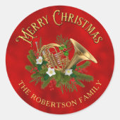 Sticker Rond Elegant Christmas Music French Horn Personalized (Devant)