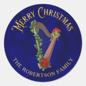 Sticker Rond Elegant Christmas Music Harp Personalized (Devant)