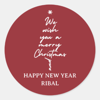 Sticker Rond “Elegant Christmas Tree Calligraphy Holiday