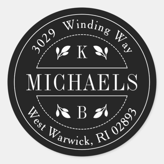 Sticker Rond Elegant Circle Monogram Nom Adresse de retour (Devant)