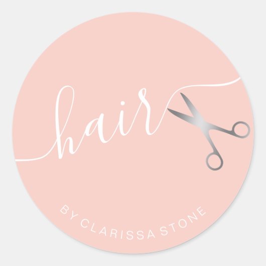 Sticker Rond Elégant ciseaux rose argent coiffeuse (Devant)