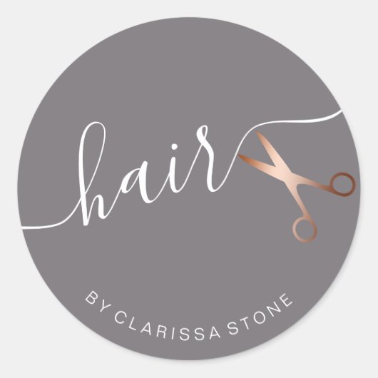 Sticker Rond Elégant ciseaux rose or & gris coiffeuse (Devant)