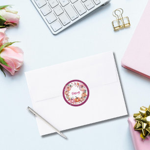 Sticker Rond Élégant Citrouille Aquarelle Rose Friendsgiving