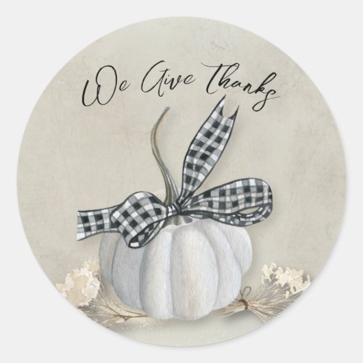 Sticker Rond Elégant Citrouille blanc Chute Thanksgiving Sceau (Devant)