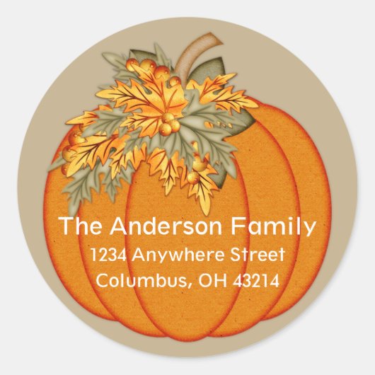 Sticker Rond Élégant Citrouille d'automne Adresse de retour (Devant)