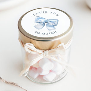 Sticker Rond Elégant Clasic Baby Blue Aquarelle Bow Merci