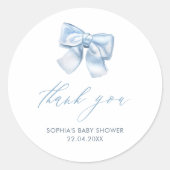 Sticker Rond Élégant Clasic En vichy Baby Blue Bow Merci (Devant)