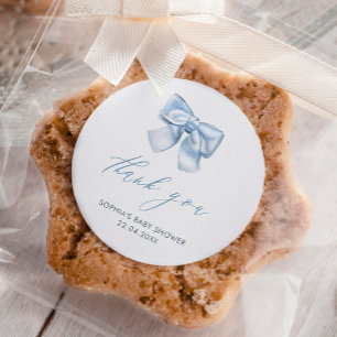 Sticker Rond Élégant Clasic En vichy Baby Blue Bow Merci