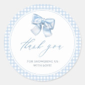 Sticker Rond Élégant Clasic En vichy Blue Bow Baby shower (Devant)