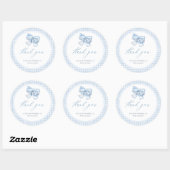 Sticker Rond Élégant Clasic En vichy Blue Bow Baby shower (Feuille)
