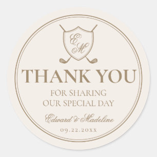 Sticker Rond Élégant Classic Crest Monogram Mariage de golf