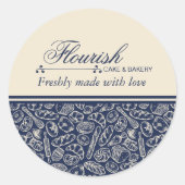 Sticker Rond Elegant Classic Navy Blue Baked With Love  (Devant)