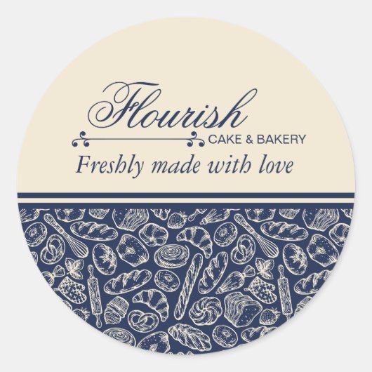 Sticker Rond Elegant Classic Navy Blue Baked With Love  (Devant)