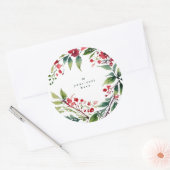 Sticker Rond Élégant classique de la couronne botanique Noël (Enveloppe)