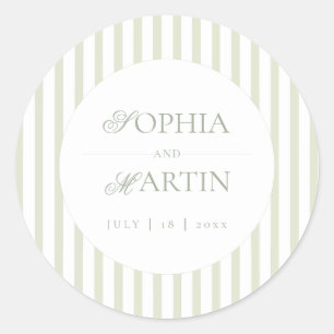 Sticker Rond Élégant Classique⎮Mariage Rayé Vert Sauge
