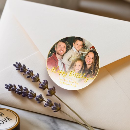 Sticker Rond Élégant classique moderne photo personnalisée blan