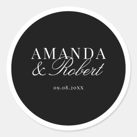 Sticker Rond Elegant Classy Black and White Wedding (Devant)