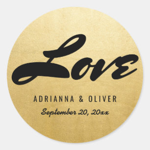 Sticker Rond Élégant Classy Faux Gold Foil Love Typographie