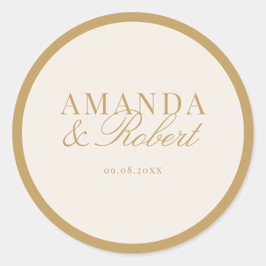 Sticker Rond Elegant Classy Ivory and Gold Wedding (Devant)