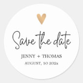 Sticker Rond Elegant Clean Mariage Gold Heart Enregistrer la da (Devant)