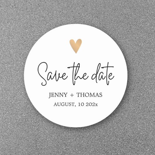 Sticker Rond Elegant Clean Mariage Gold Heart Enregistrer la da