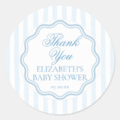 Sticker Rond Elegant Coastal Blue Stripe Wavy Script Thank You (Devant)