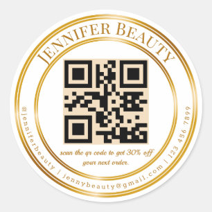 Sticker Rond élégant code qr entreprise or script élégant