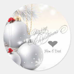 Sticker Rond Élégant Coeur d'Argent Balls Branches de Noël