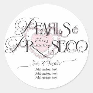 Sticker Rond Élégant Collier de Perles Prosecco Bridal Shower à