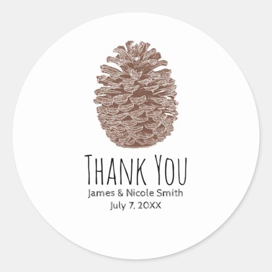Sticker Rond Élégant Cône de Pin Rustique Simple Mariage Champê (Devant)