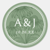 Sticker Rond Élégant Conflower Botanical Sage Green Mariage (Devant)