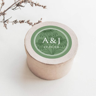 Sticker Rond Élégant Conflower Botanical Sage Green Mariage