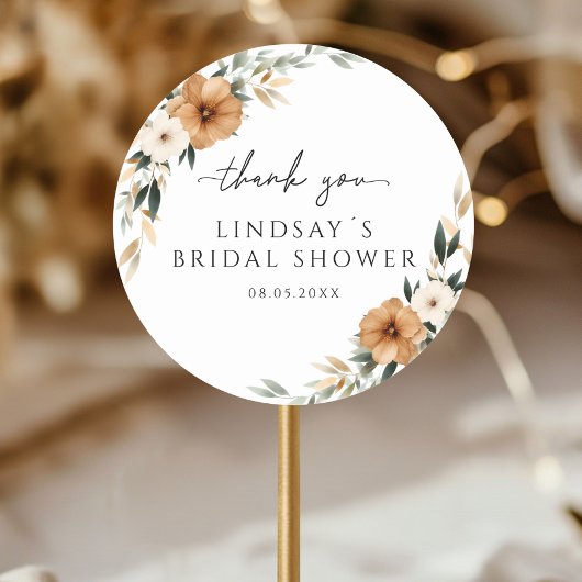 Sticker Rond Elegant Copper & Earthy White Bridal Shower