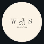 Sticker Rond Élégant couple mariage initial crème naturelle<br><div class="desc">Élégant couple mariage initial crème naturelle</div>