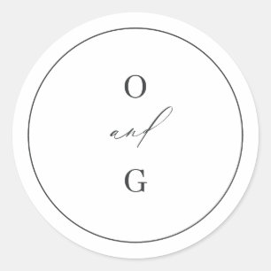 Sticker Rond Élégant couple moderne monogrammes minimaliste mar