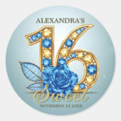 Sticker Rond Elegant Crystal Blue Rose Gold Gemstone Sweet 16 (Devant)