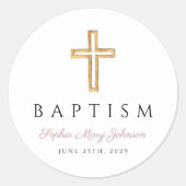 Sticker Rond Élégant culte Croix rose Script fille Baptême (Devant)