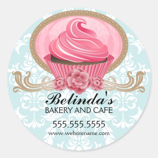 Sticker Rond Élégant Cupcake Boulangerie Boîte Sceau (Devant)