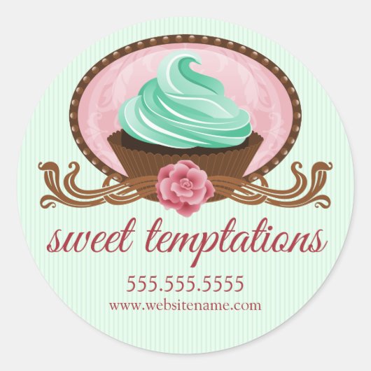 Sticker Rond Élégant Cupcake Boulangerie Cachets (Devant)