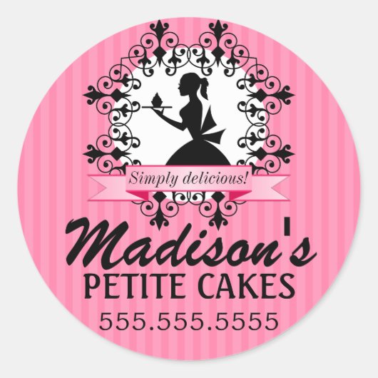 Sticker Rond Élégant Cupcake Boulangerie Lady Silhouette Box Se (Devant)