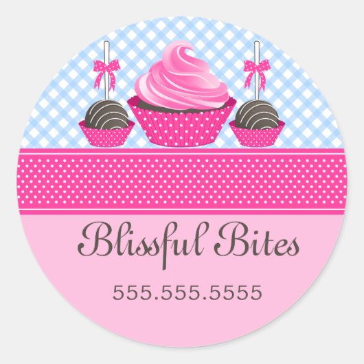 Sticker Rond Élégant Cupcake Cake Pops Boulangerie Cachets (Devant)