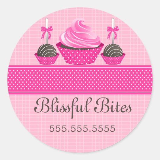 Sticker Rond Élégant Cupcake Cake Pops Boulangerie Cachets (Devant)