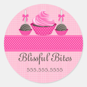 Sticker Rond Élégant Cupcake Cake Pops Boulangerie Cachets