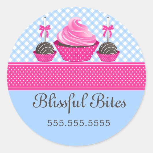 Sticker Rond Élégant Cupcake Cake Pops Boulangerie Cachets (Devant)